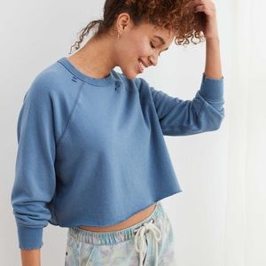Aerie Sunday Soft Distressed Cropped Sweatshirt
